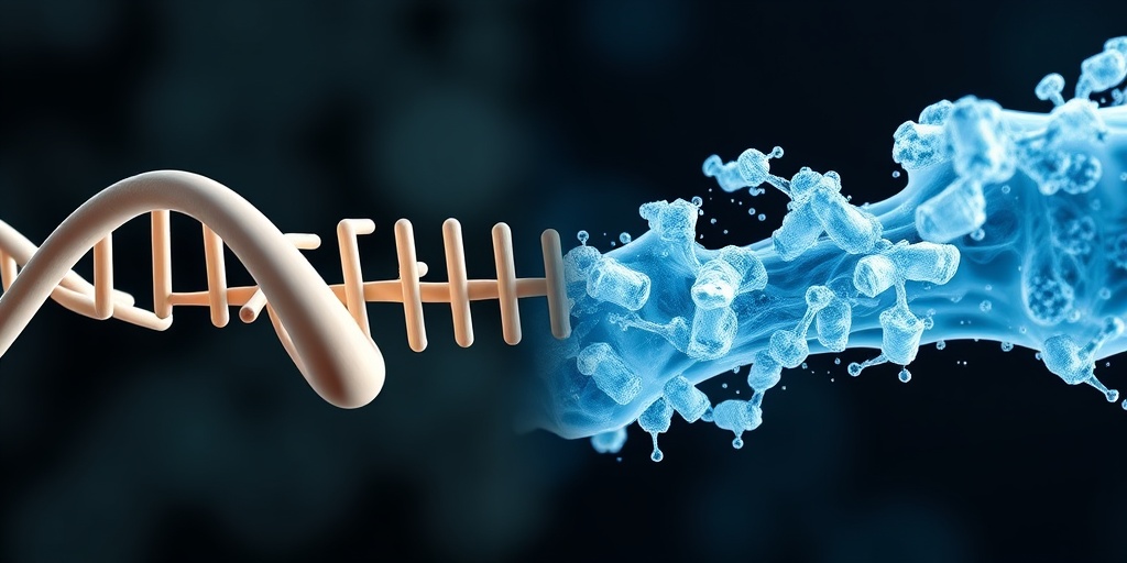 Split-screen 3D render illustrating genetic factors and environmental influences on ovarian epithelial cancer, blending creamy whites and subtle blue.  3.png